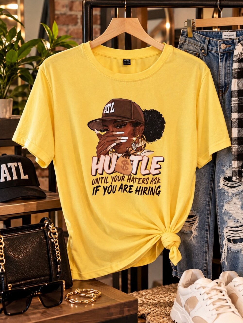 💛 Boss Babe Hustle Graphic Tee | Shein XL | Motivational Streetwear Vibes 💛